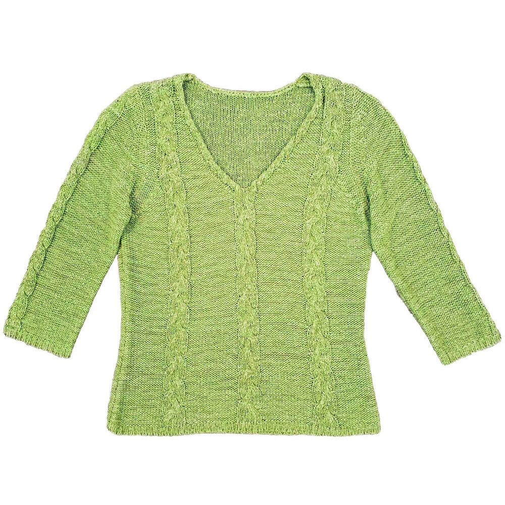 Cottagecore Cable Knit Vneck Top 3/4 Sleeve Green Fairy Grunge Whimsical